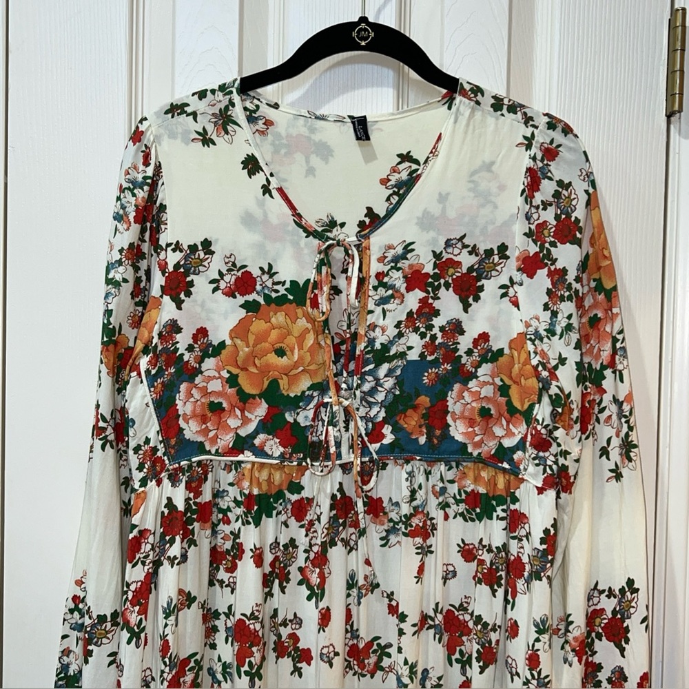 Lance Cade Floral Tie Maxi Dress Sz Small Boho Peasant Cottagecore Prairie